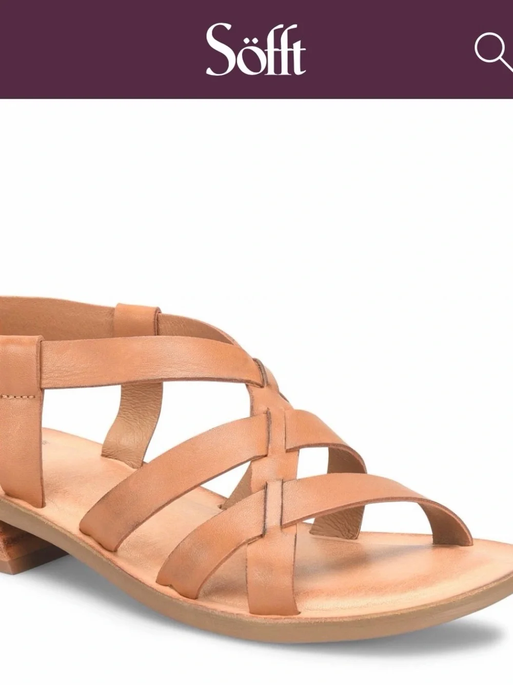 Söfft Tan Leather Strappy Sandal with Low Block Heel